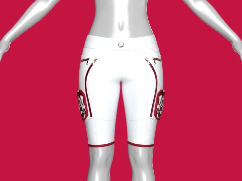 Girls White Shorts With Dual Curved Zip Pocket 3D Model