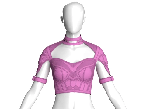 Girls Crop Top With Choker Collar Modelo 3D