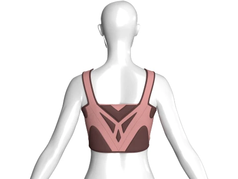 Girls Crop Top With Dark Brown Contrast Piping 3D Model