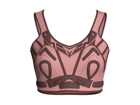 Girls Crop Top With Dark Brown Contrast Piping 3D Model