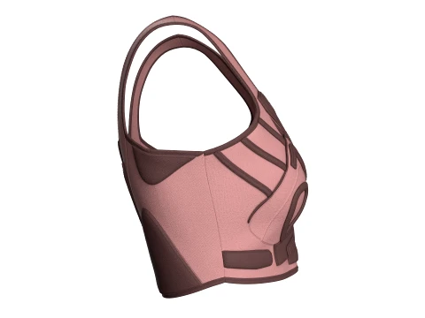 Girls Crop Top With Dark Brown Contrast Piping 3D Model