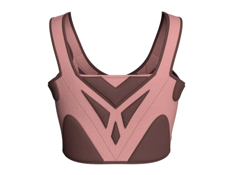 Girls Crop Top With Dark Brown Contrast Piping 3D Model