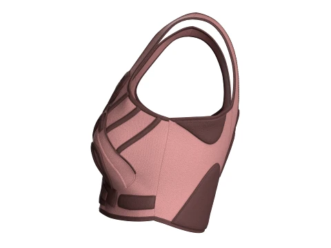 Girls Crop Top With Dark Brown Contrast Piping 3D Model