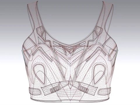 Girls Crop Top With Dark Brown Contrast Piping 3D Model
