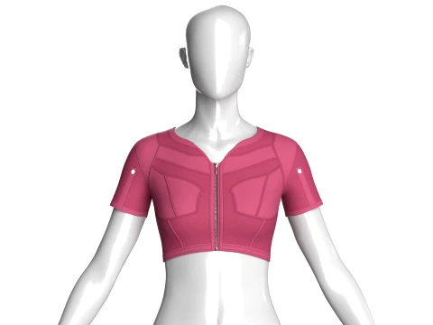 Girls Zipper Crop Top With Short Sleeves Modelo 3D