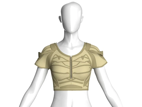 Girls Front Half Zipper Crop Top Modelo 3D