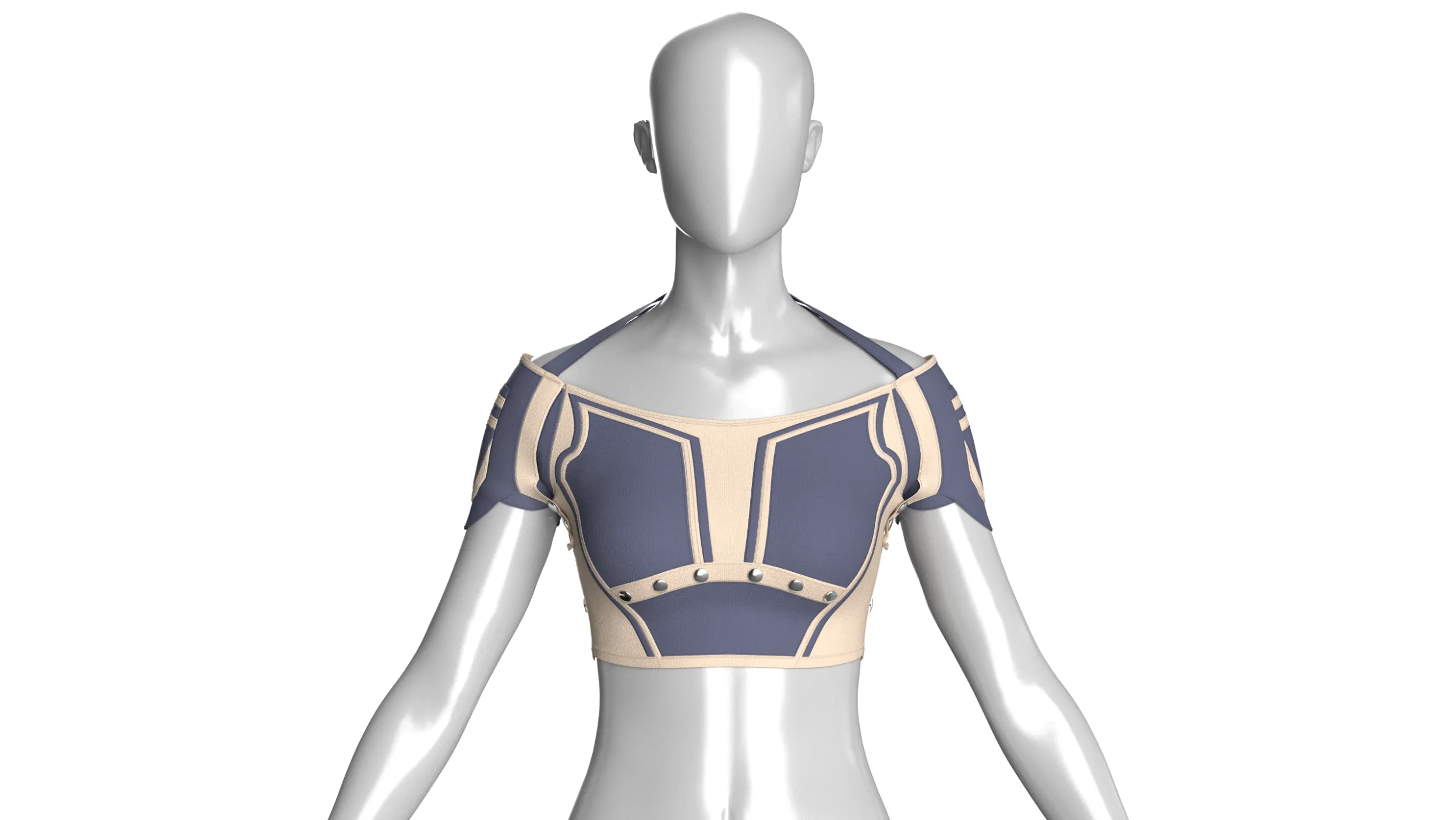 Girls Off-Shoulder Two Ton Crop Top 3D Model .c4d .max .obj .3ds .fbx .stl .blend 