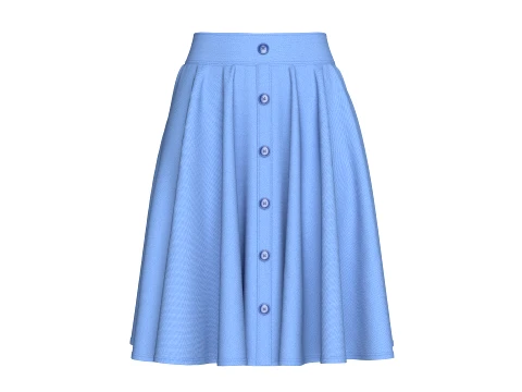 Girls Front Button-Pleated Midi Skirt 3D Model