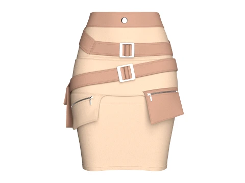 Girls Tactical Mini Skirt With Zip Pocket Modelo 3D