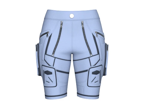 Girls Multi Zippers Tactical Shorts With Patch Modelo 3D