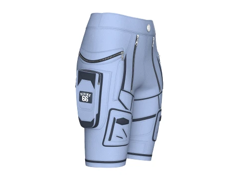 Girls Multi Zippers Tactical Shorts With Patch 3D Model