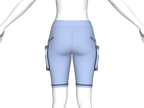 Girls Multi Zippers Tactical Shorts With Patch 3D Model
