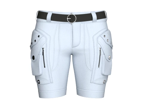 Girls Tactical Side Cargo Pockets Shorts With Belt Modelo 3D