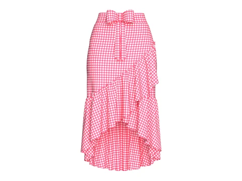 Girls Check High-Low Ruffled Midi Skirt Modelo 3D