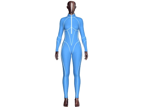 Girls Half-Zip Jumpsuit With White Piping Modelo 3D