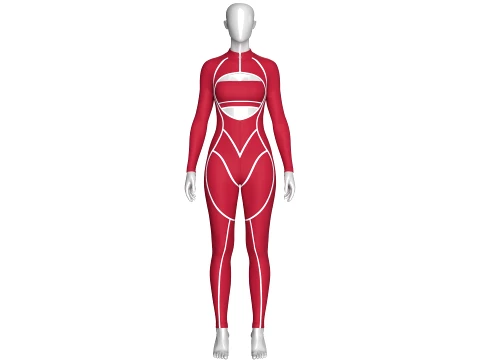 Girls Keyhole Cutouts Jumpsuit With White Piping Modelo 3D