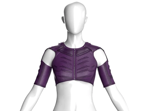 Girls Leather Crop Top With Zipper Modelo 3D