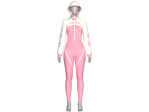 Girls Half-Zip Jumpsuit With Layered Crop Hoodie Modelo 3D