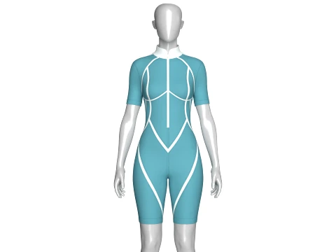 Girls Half-Zip Short Sleeve Swimsuit With Piping Modelo 3D