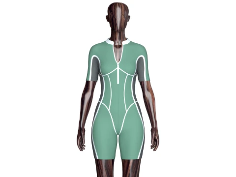 Girls Short-Sleeve Swimsuit With White Piping Modelo 3D