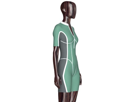 Girls Short-Sleeve Swimsuit With White Piping 3D Model