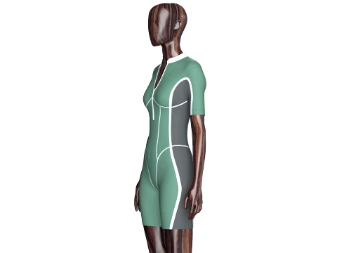 Girls Short-Sleeve Swimsuit With White Piping 3D Model