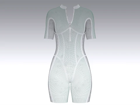 Girls Short-Sleeve Swimsuit With White Piping 3D Model