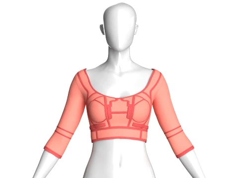 Girls Elbow-Sleeve Crop Top Modelo 3D
