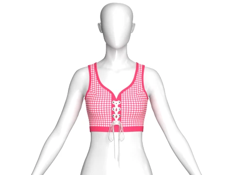 Girls Front Lace-Up Check Crop Top Modelo 3D