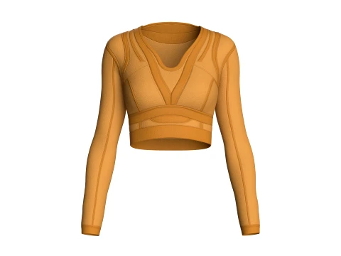 Girls Long Sleeve Ochre Yellow Crop Top Modelo 3D