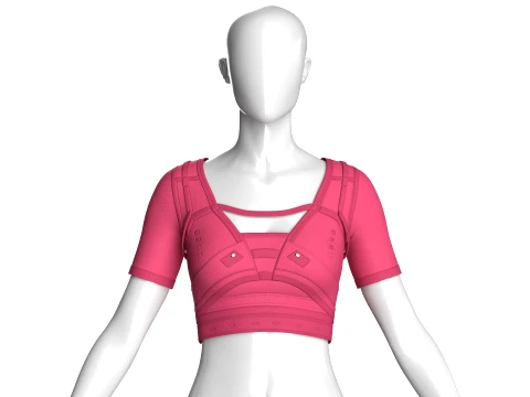 Girls Short-Sleeve Crop Top With Harness Straps Modelo 3D