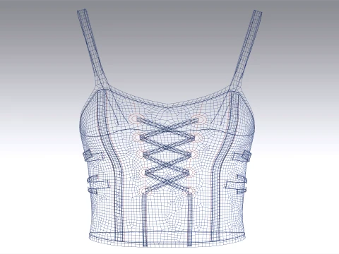 Girls Crop Top With Center Front Lace-Up 3D Model