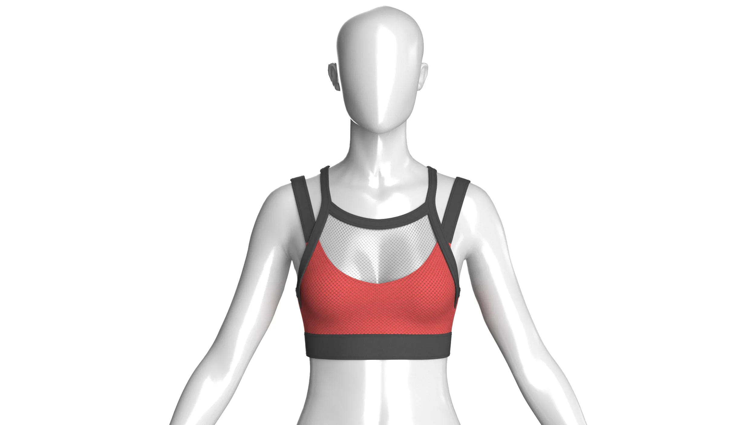 Girls Sports Bra With Sheer Upper Mesh Panel 3D Model .c4d .max .obj .3ds .fbx .stl .blend