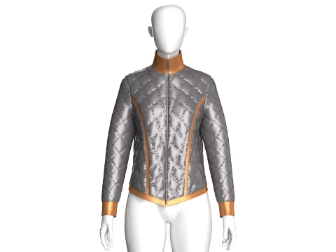 Girls Padded High Neck Full Zip Jacket 3D Model