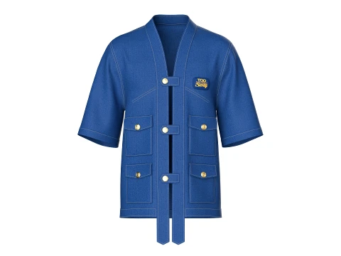 Men Denim Kimono Short Sleeve Utility Shirt 3D Model