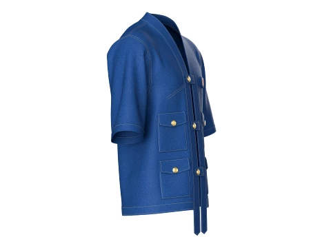 Men Denim Kimono Short Sleeve Utility Shirt 3D Model