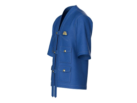 Men Denim Kimono Short Sleeve Utility Shirt 3D Model