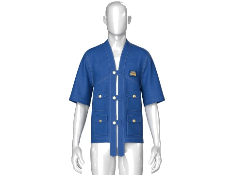 Men Denim Kimono Short Sleeve Utility Shirt 3D Model