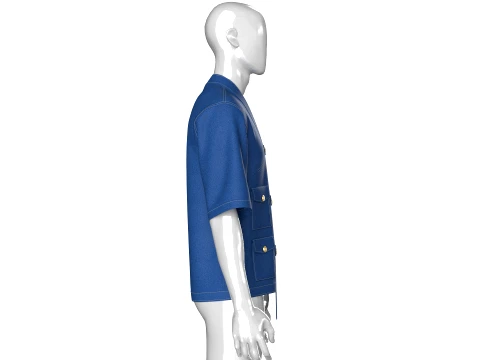 Men Denim Kimono Short Sleeve Utility Shirt 3D Model