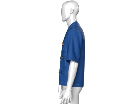 Men Denim Kimono Short Sleeve Utility Shirt 3D Model