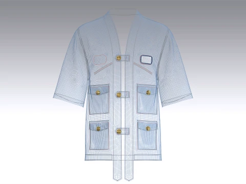 Men Denim Kimono Short Sleeve Utility Shirt 3D Model