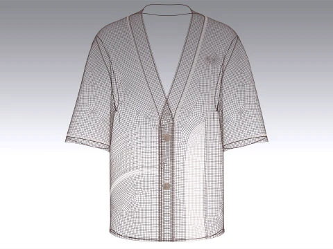 Men Short-Sleeve Kimono Shirt 3D Model