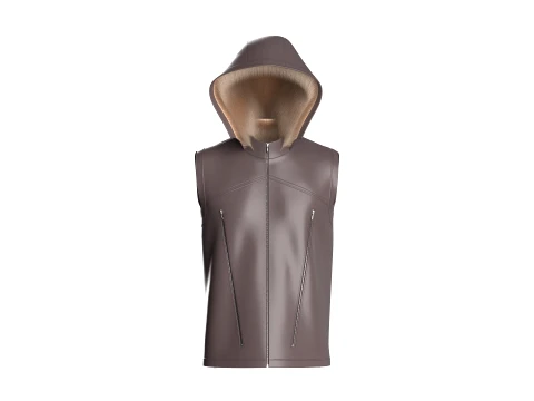 Men Leather Gilet Vest With Fur Lining 3D Model