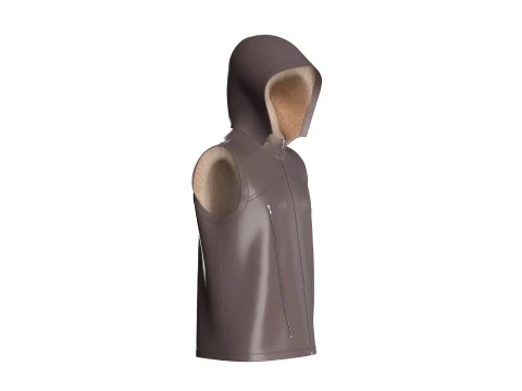 Men Leather Gilet Vest With Fur Lining 3D Model