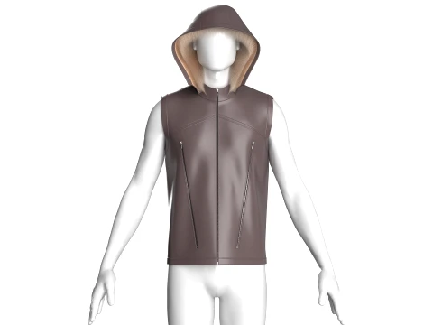 Men Leather Gilet Vest With Fur Lining 3D Model