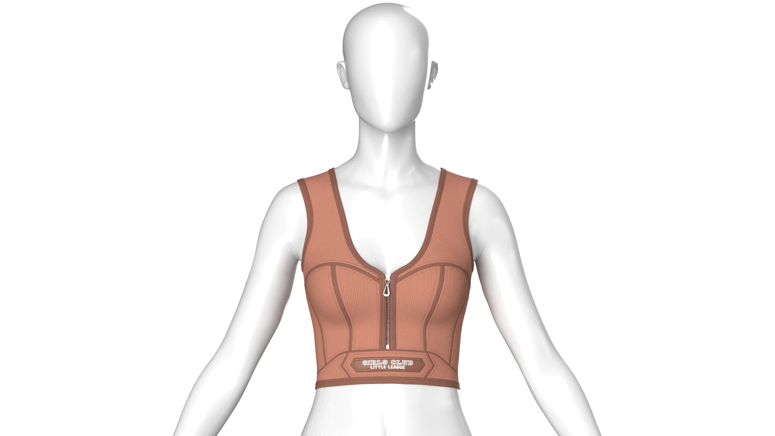 Girls Front Zip Ribbed Crop Top With Patch 3D Model .c4d .max .obj .3ds .fbx .stl .blend