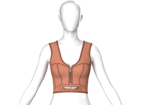 Girls Front Zip Ribbed Crop Top With Patch 3D Model