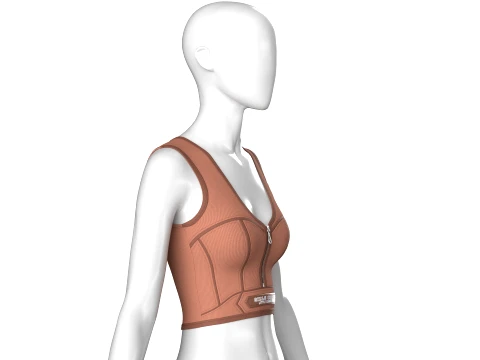 Girls Front Zip Ribbed Crop Top With Patch 3D Model