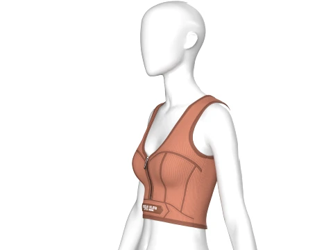 Girls Front Zip Ribbed Crop Top With Patch 3D Model