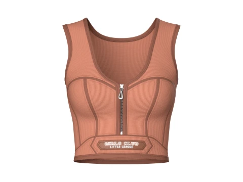 Girls Front Zip Ribbed Crop Top With Patch 3D Model